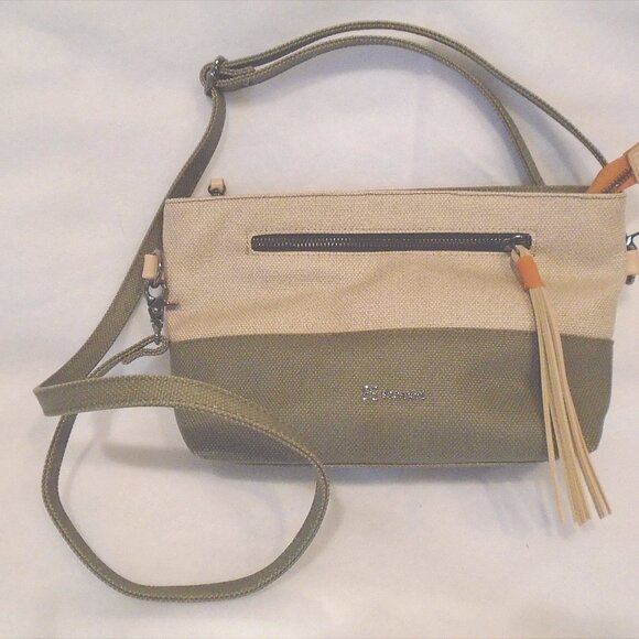 nwot SHERPANI Paige Crossbody/Wristlet Bag Beige/Green Canvas, tags detached/new - Picture 2 of 8